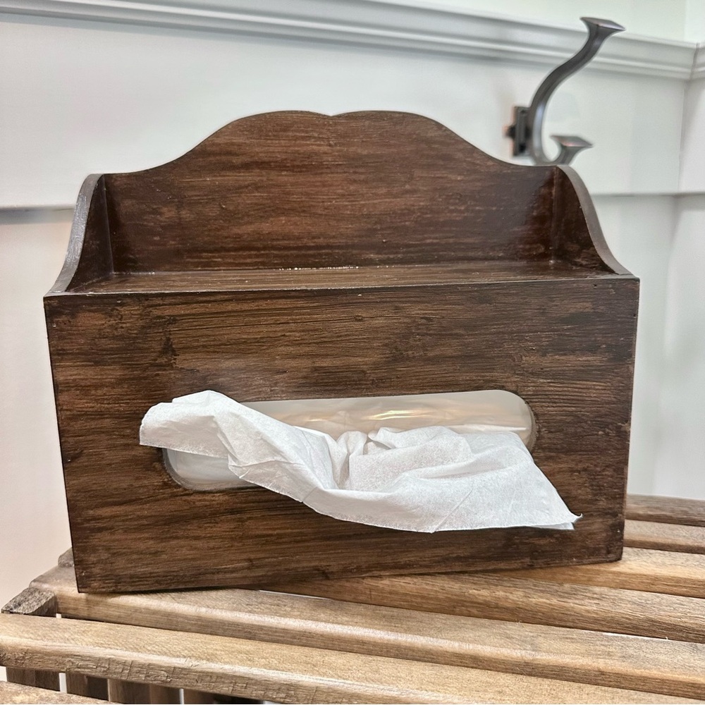 Vintage Primitive Rustic Wooden Rectangular Tissue Box Cover Wall Holder  Rare